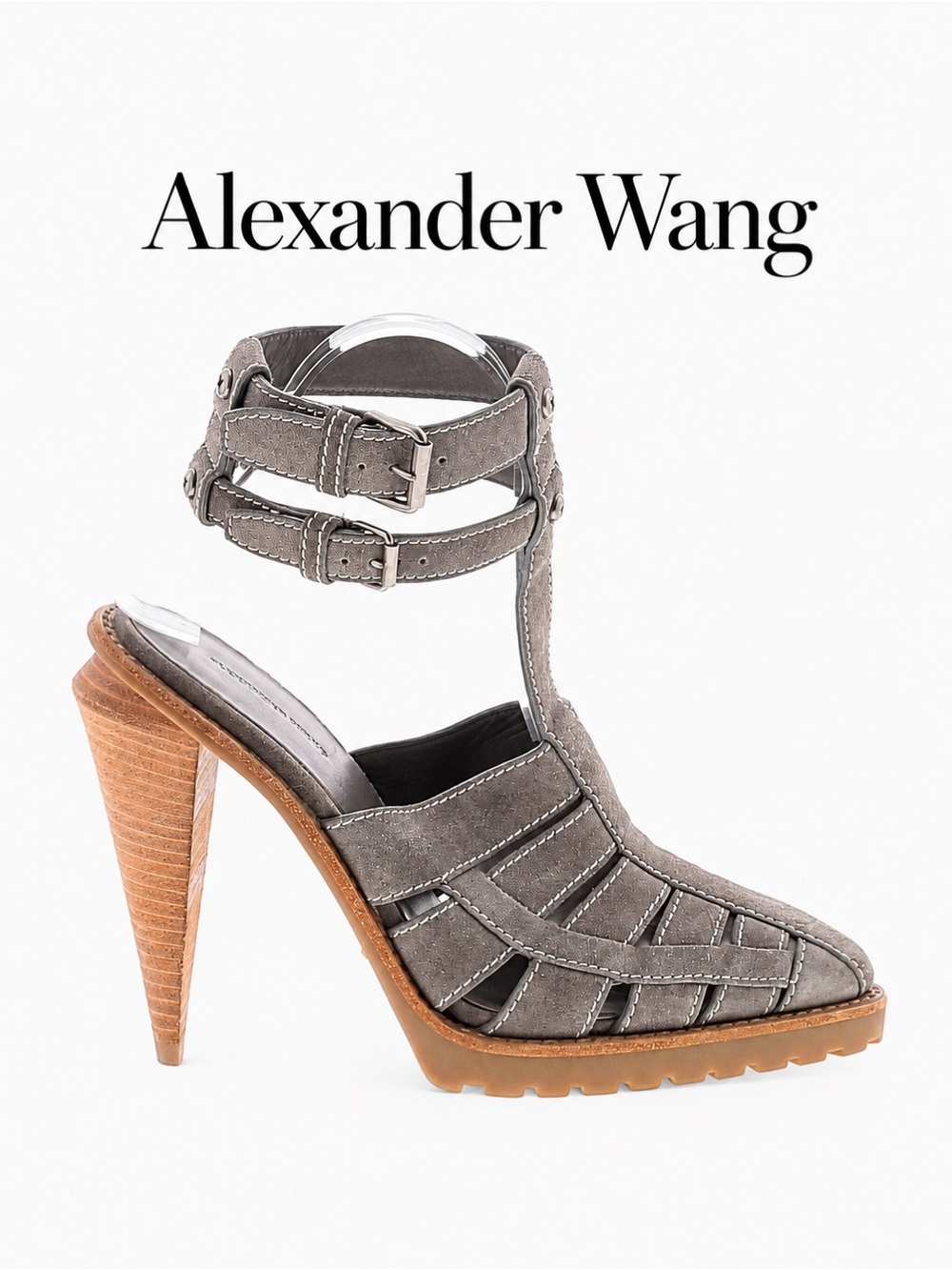 Alexander Wang Suede Caged Cone Heel Sandals